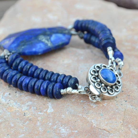 Blue Lapis Lazuli Sterling Silver 925 Bracelet - Picture 3 of 8